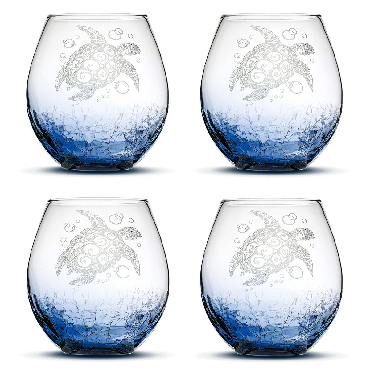 Crackle Wine Glass, Whale Design, Hand Etched, 18oz - Integrity Bottles