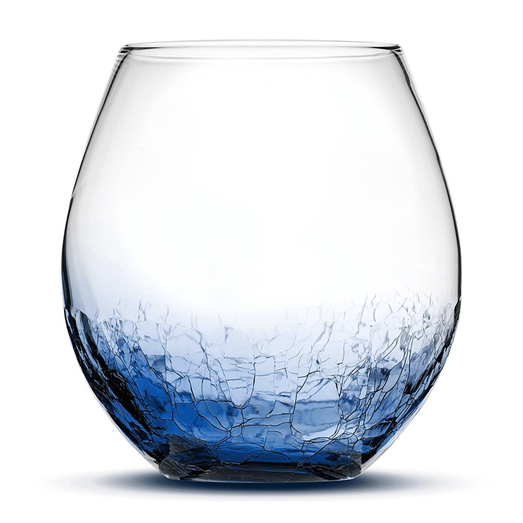 Crackle Blue Stemless Wine Glass