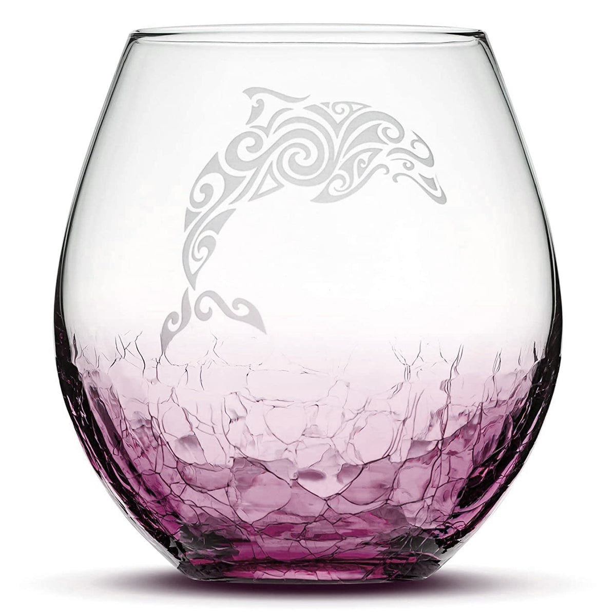 Choose Your Crackle Wine Glass with Tribal Sea Animal Designs