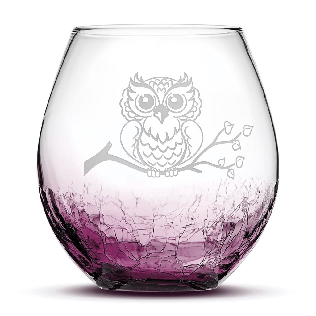 Engraved Tipsy Owl Wine Glass Set