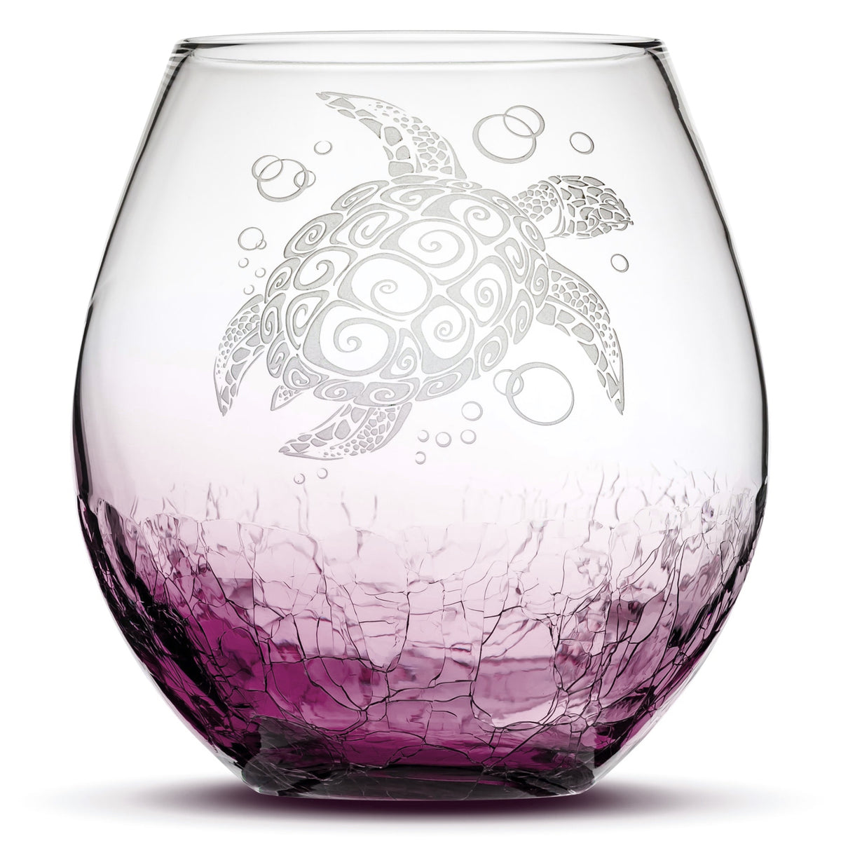 Less Than Perfect Discounted Crackle Wine Glass, Sea Turtle Design, Laser Etched or Hand Etched, 18oz