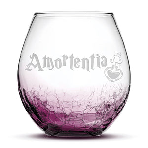 Crackle/Bubble Wine Glass, Amortentia, Hand Etched, 18oz