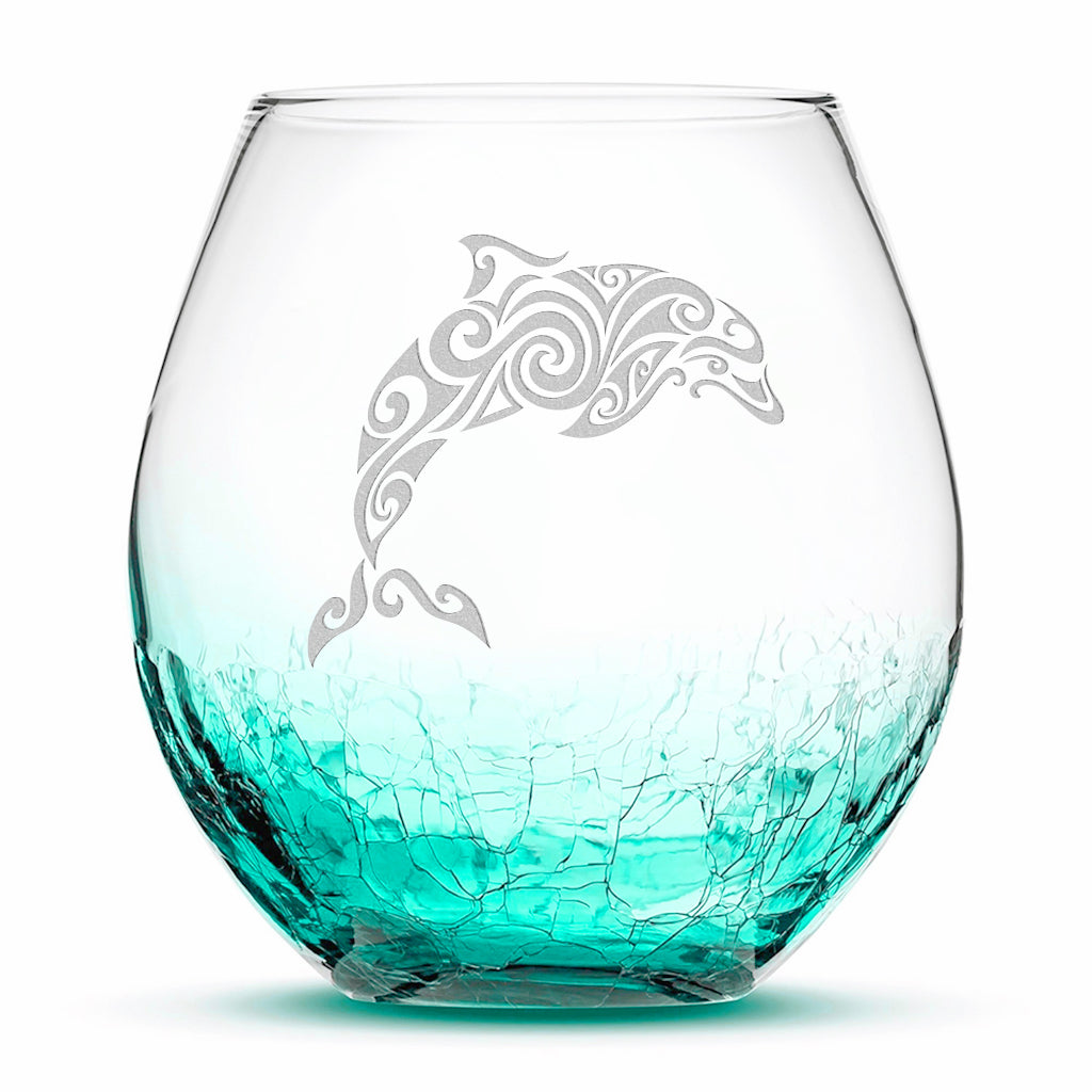 Choose Your Crackle Wine Glass with Tribal Sea Animal Designs