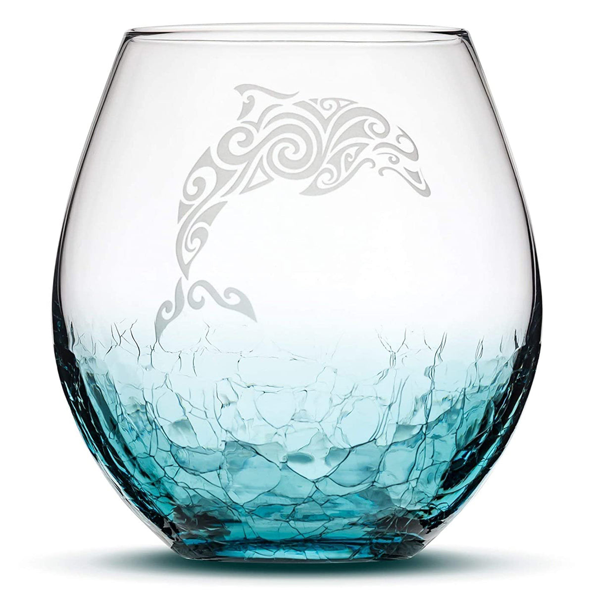 Choose Your Crackle Wine Glass with Tribal Sea Animal Designs