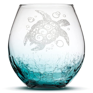 Choose Your Crackle Wine Glass with Tribal Sea Animal Designs