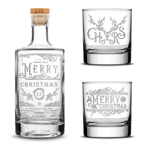 Customizable Christmas Jersey Bottle Set with 2 Christmas Whiskey Glasses, Laser Etched or Hand Etched