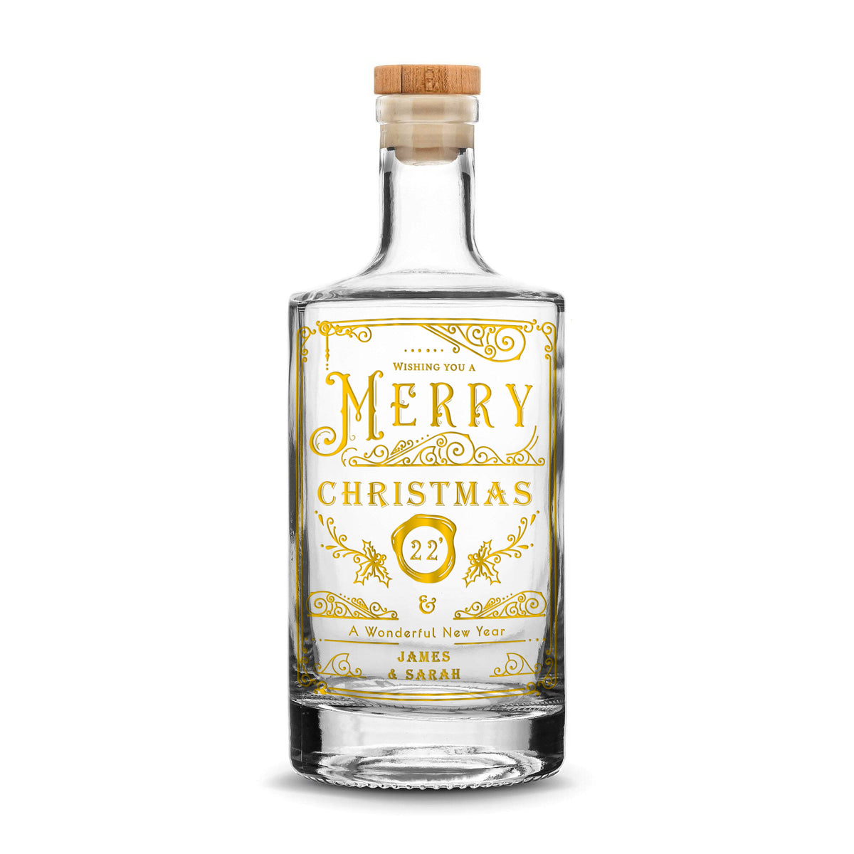 Customizable Merry Christmas Jersey Bottle, 750mL, Laser Etched or Hand Etched