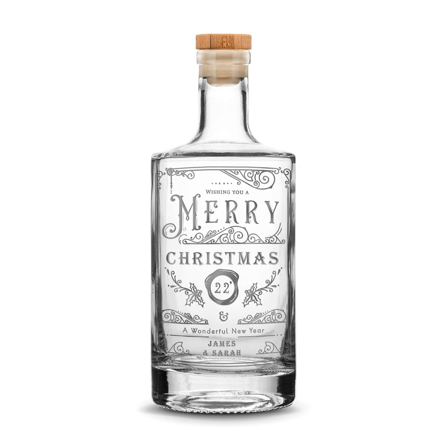 Customizable Merry Christmas Jersey Bottle, 750mL, Laser Etched or Hand Etched