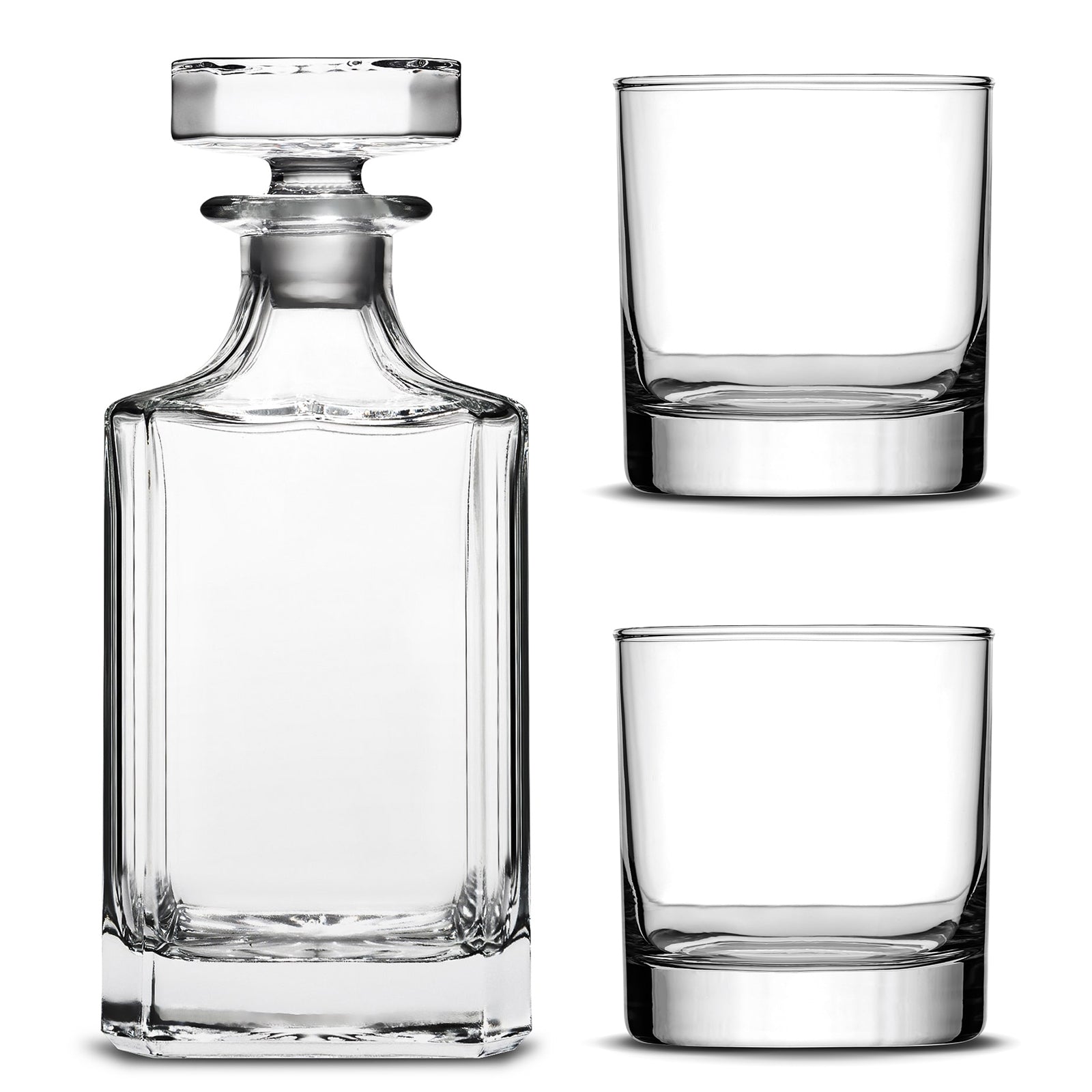 Customizable Diamond Decanter with Set of 2 Custom Whiskey Glasses, Laser Etched or Hand Etched