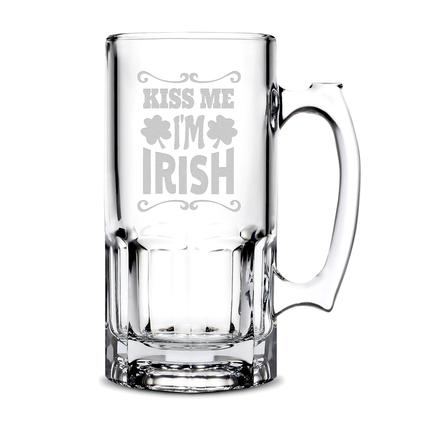Premium Gibraltar Beer Mug, Kiss Me I'm Irish, 32oz, Laser Etched or Hand Etched