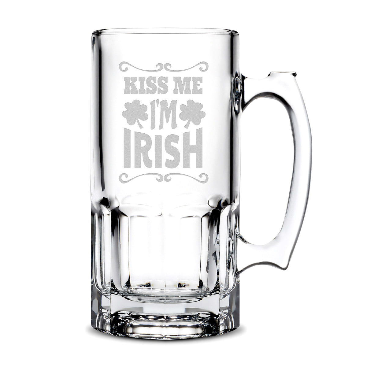 Premium Gibraltar Beer Mug, Kiss Me I'm Irish, 32oz, Laser Etched or Hand Etched