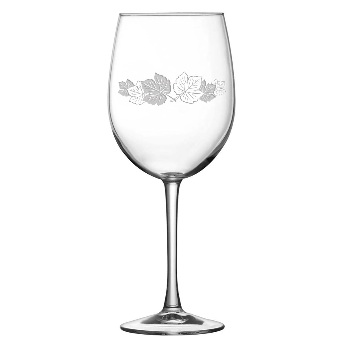 Premium Group of Grape Leaves, Tulip Wine Glass, 16oz, Laser Etched or Hand Etched