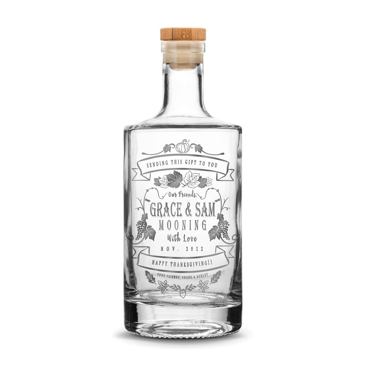 Customizable Happy Thanksgiving Jersey Bottle, 750mL, Laser Etched or Hand Etched