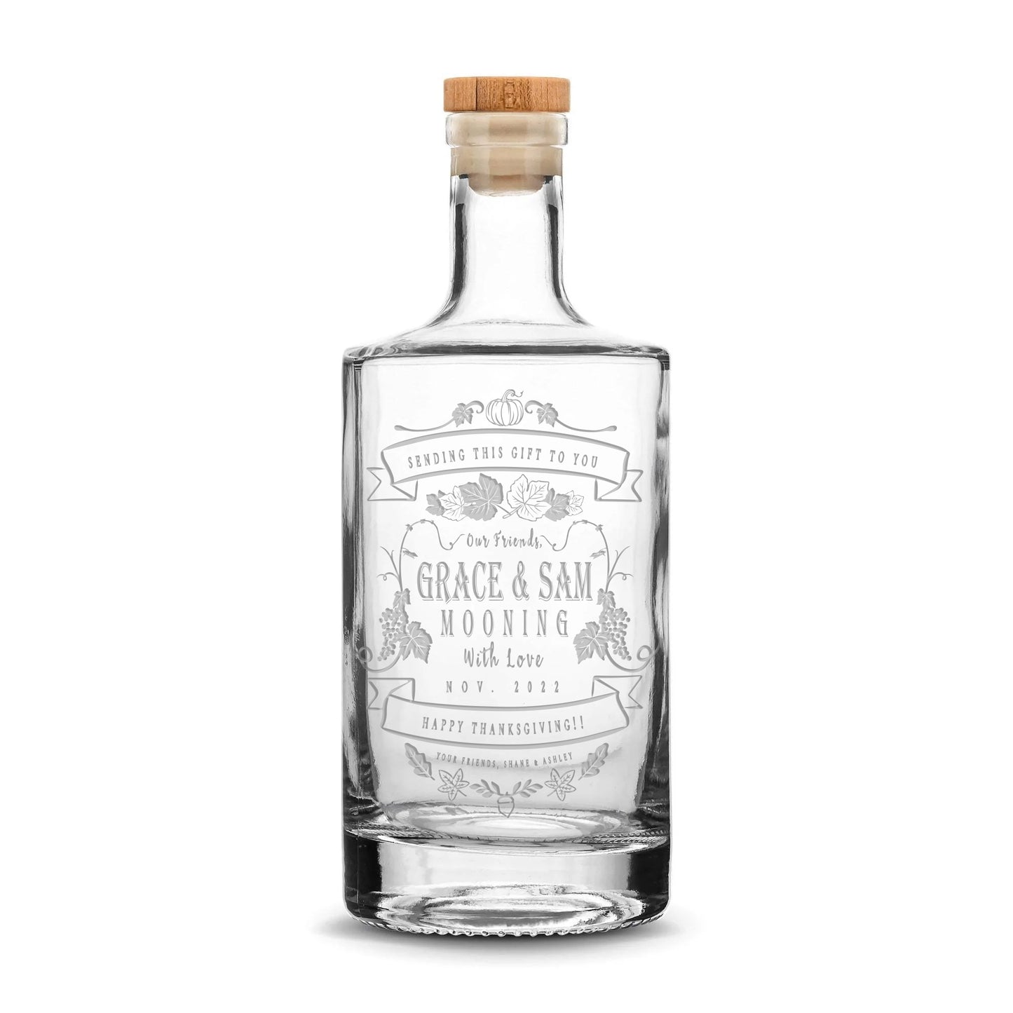 Customizable Happy Thanksgiving Jersey Bottle, 750mL, Laser Etched or Hand Etched