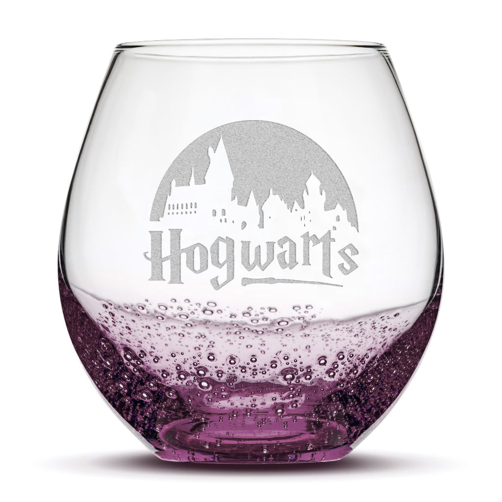 Integrity Bottles, Bubble Wine Glass, Harry Potter, Hogwarts, Laser Etched or Hand Etched, 18oz