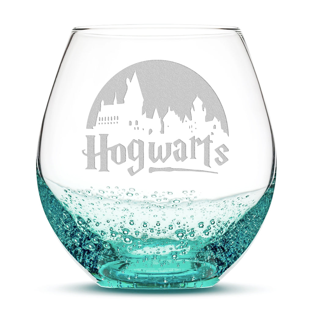 Integrity Bottles, Bubble Wine Glass, Harry Potter, Hogwarts, Laser Etched or Hand Etched, 18oz