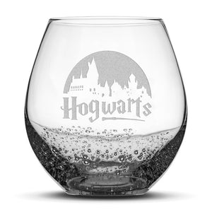 Integrity Bottles, Bubble Wine Glass, Harry Potter, Hogwarts, Hand Etched, 18oz
