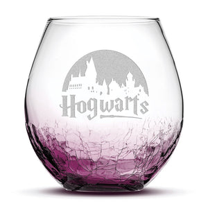 Integrity Bottles, Crackle Wine Glass, Harry Potter, Hogwarts, Hand Etched, 18oz