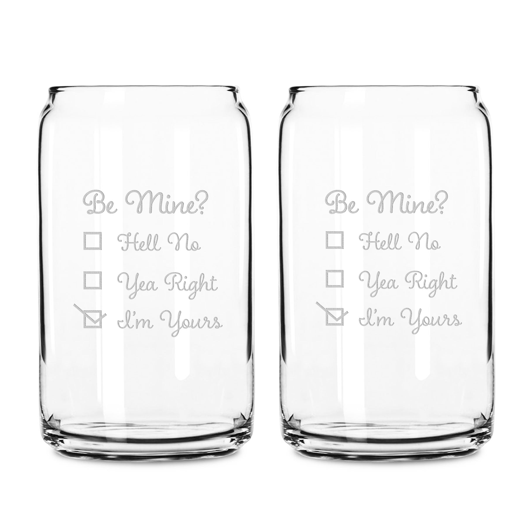 Premium Beer Can Coffee Glass, I'm Yours, Set of 2, 16oz, Laser Etched or Hand Etched