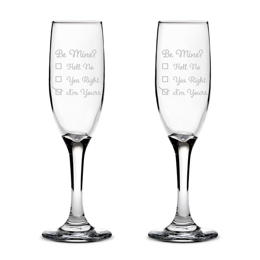 Premium Stemmed Champaign Flute, I'm Yours, Set of 2, Laser Etched or Hand Etched