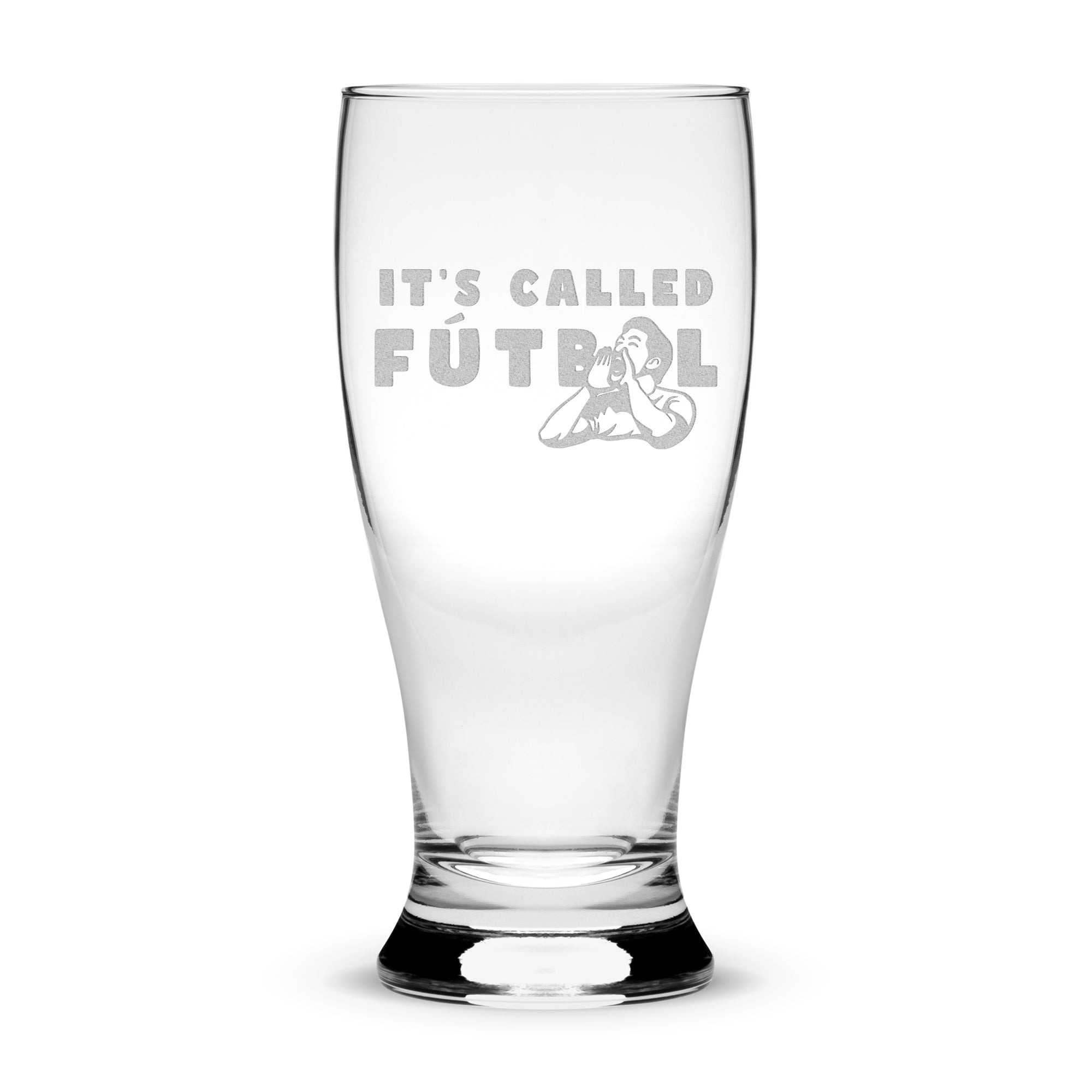 Premium Beer Pilsner Glass, It's Called Futbol, 16oz, Laser Etched or Hand Etched