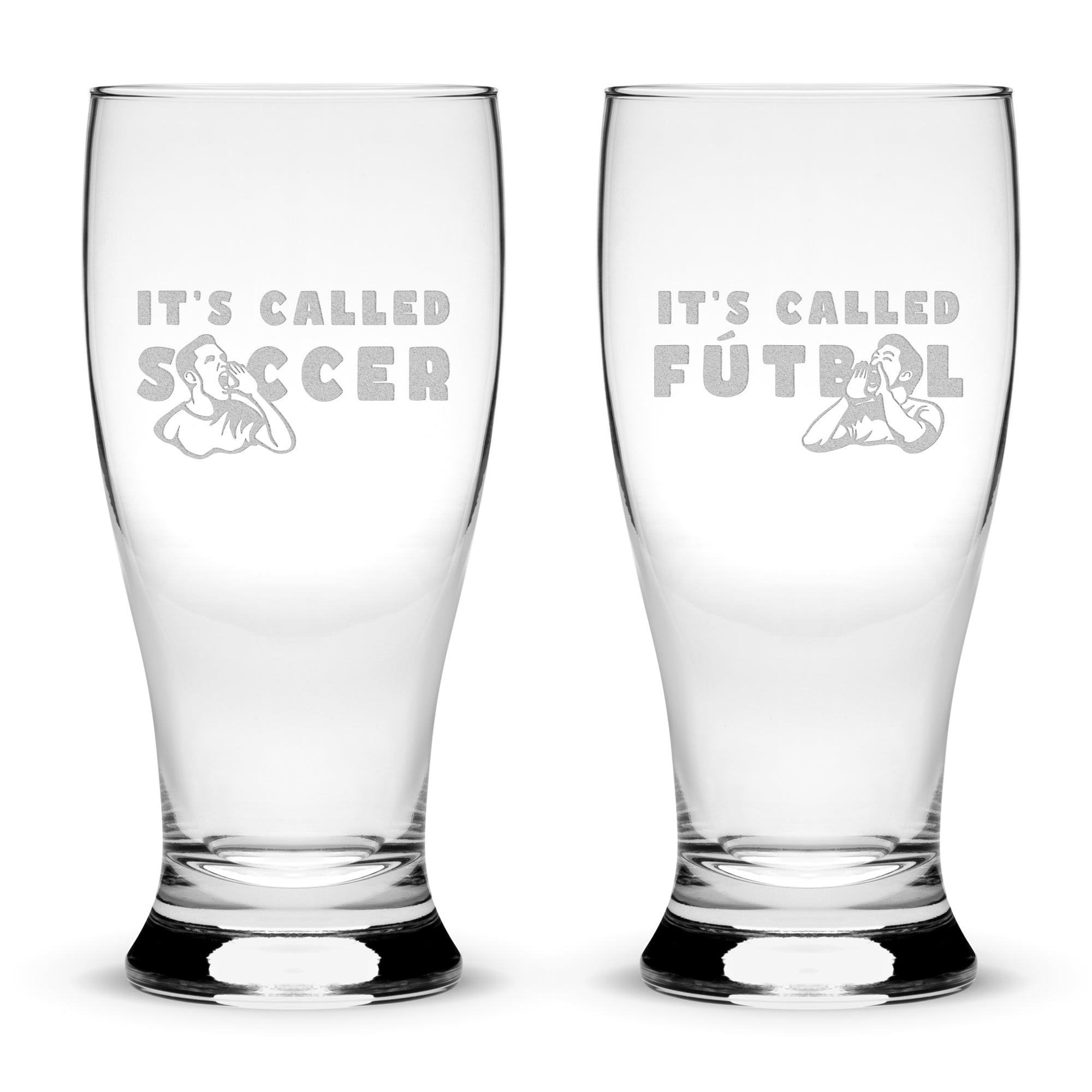 Premium Beer Pilsner Glasses, It's Called Soccer, Set of 2, Laser Etched or Hand Etched