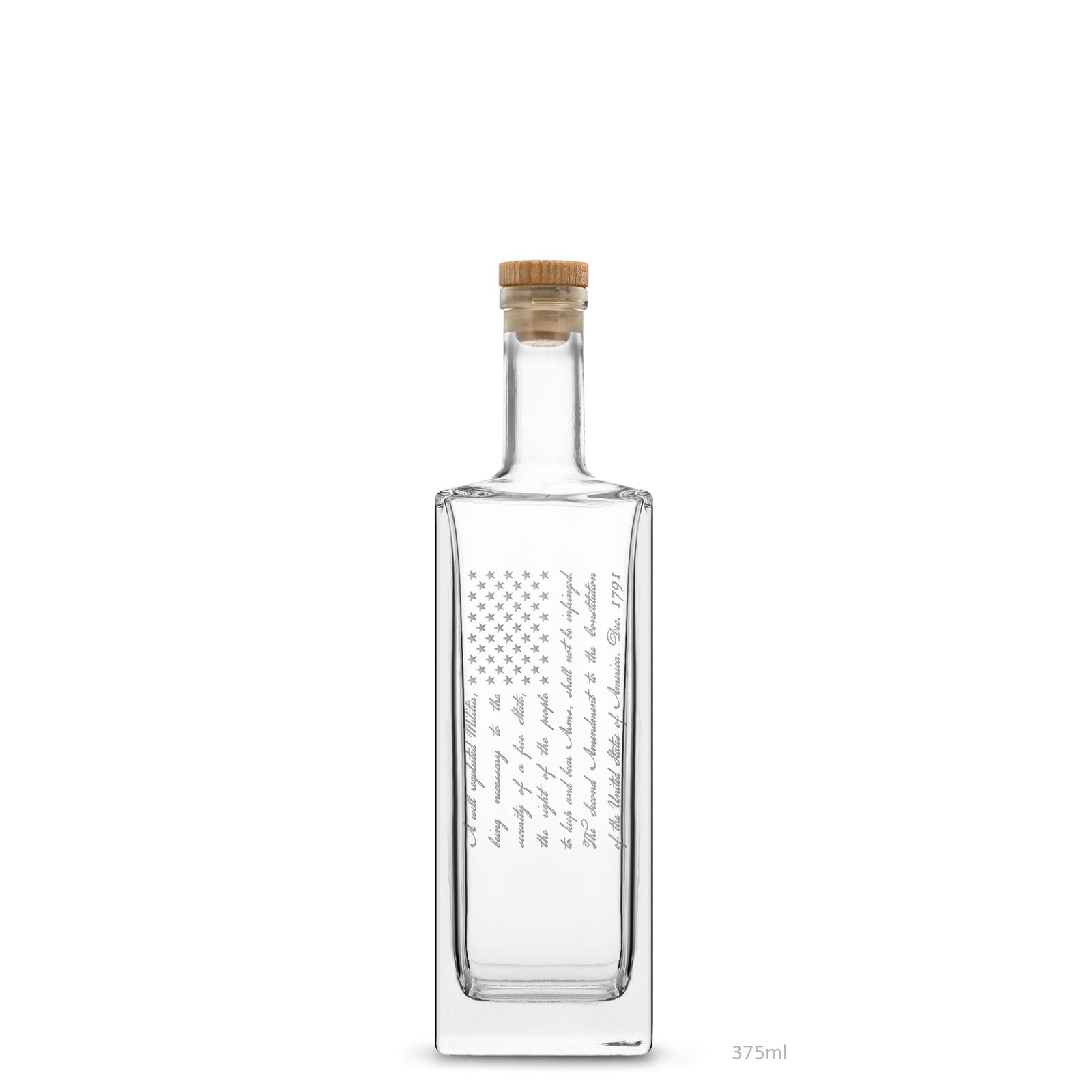 Small 375 mL, Liberty Whiskey Decanter Cork Stopper, 2nd Amendment Flag, Laser Etched or Hand Etched