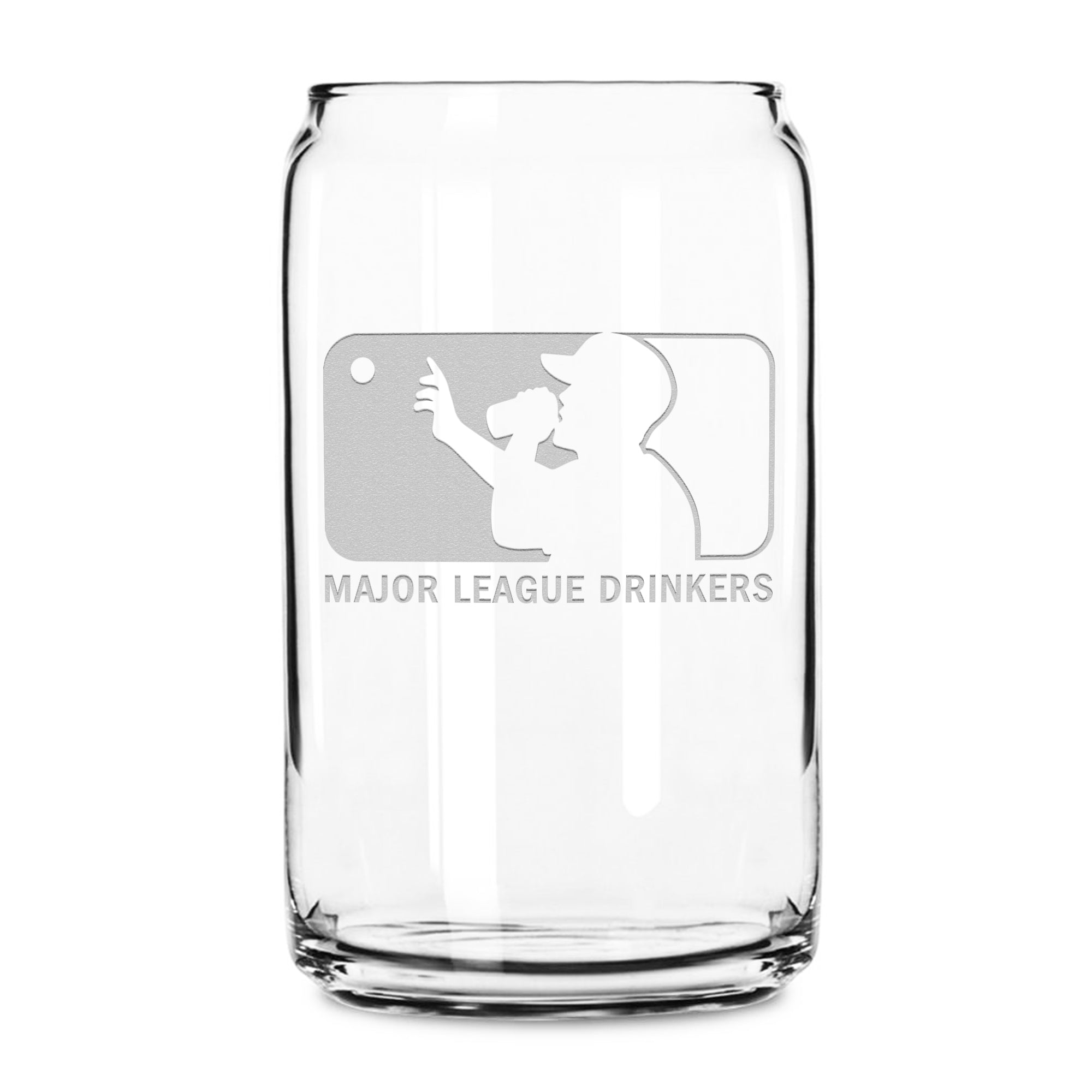 Integrity Bottles Major League Drinkers, Premium Beer Can Glass, Handmade, Handblown, Laser Etched or Hand Etched Gifts, Sand Carved, 16oz, Laser Etched or Hand Etched