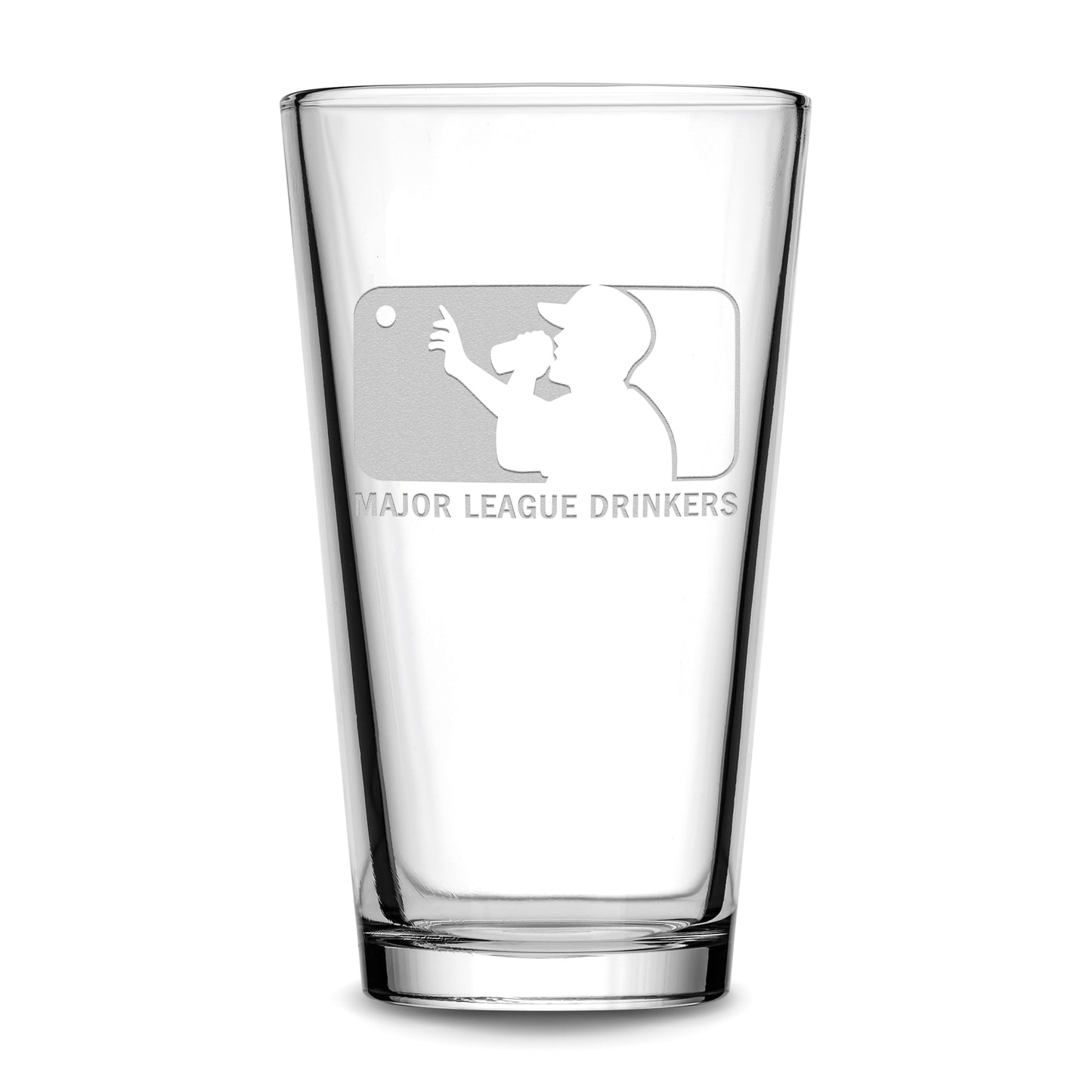 Integrity Bottles Major League Drinkers, Premium Pint Glass, Handmade, Handblown, Laser Etched or Hand Etched Gifts, Sand Carved, 16oz, Laser Etched or Hand Etched