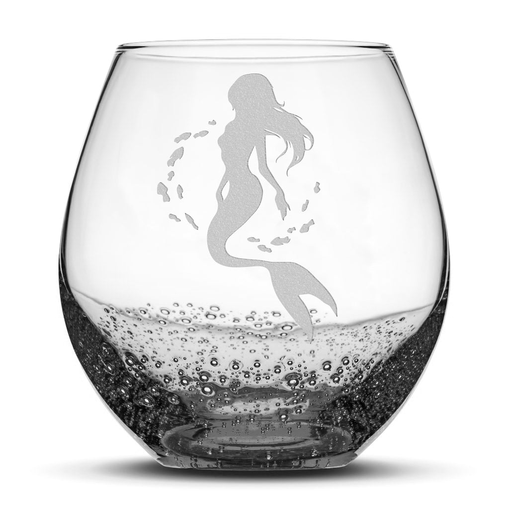 Bubble Wine Glass, Mermaid 2 Design, Laser Etched or Hand Etched, 18oz