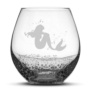 Bubble Wine Glass, Mermaid 4 Design, Laser Etched or Hand Etched, 18oz