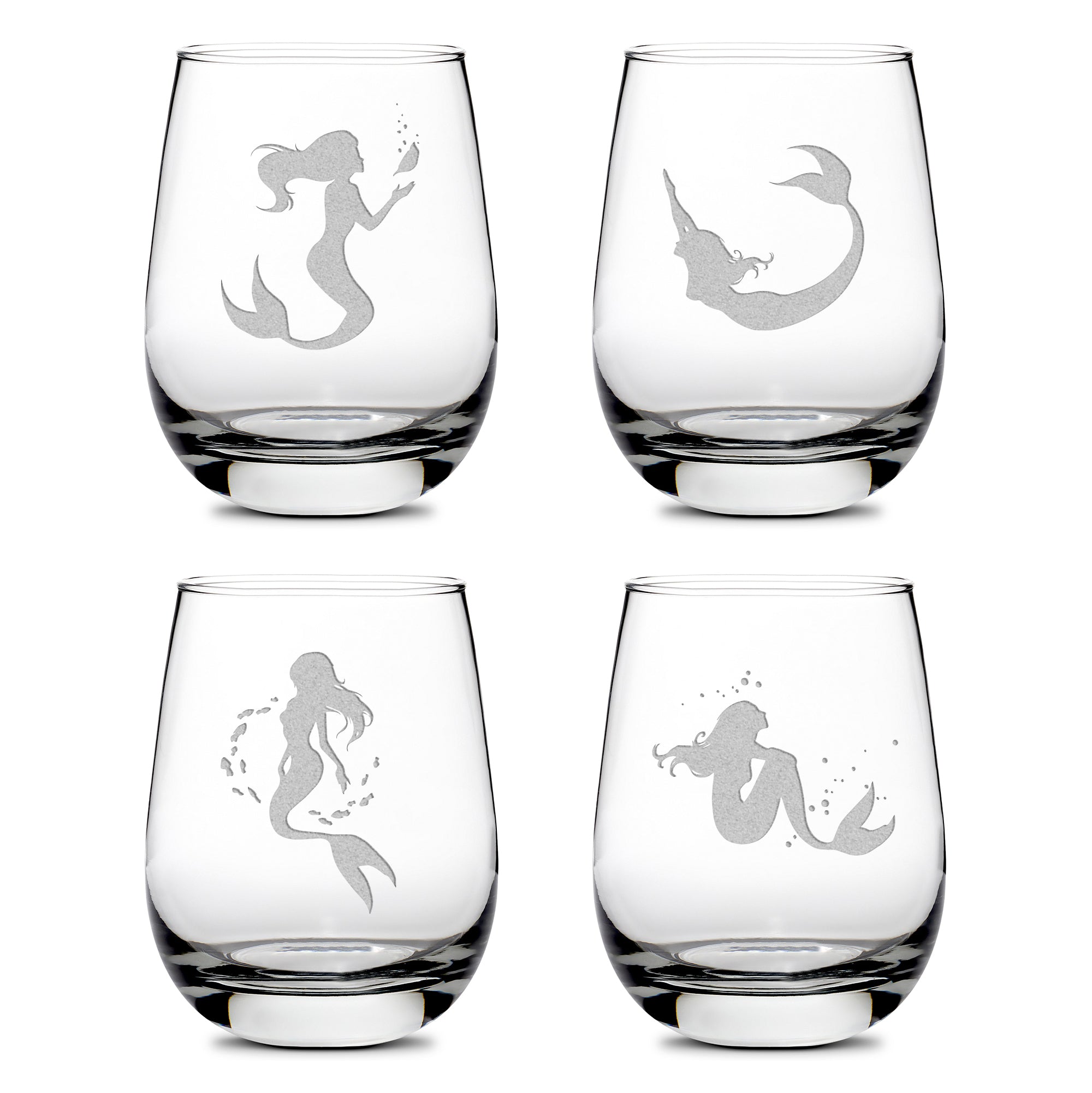 Premium Wine Glasses, Mermaid Designs, 16oz (Set of 4)