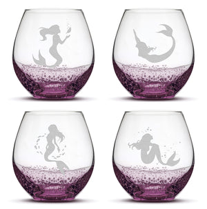 Bubble Wine Glasses, Mermaid Designs, 18oz, Set of 4 - Integrity Bottles