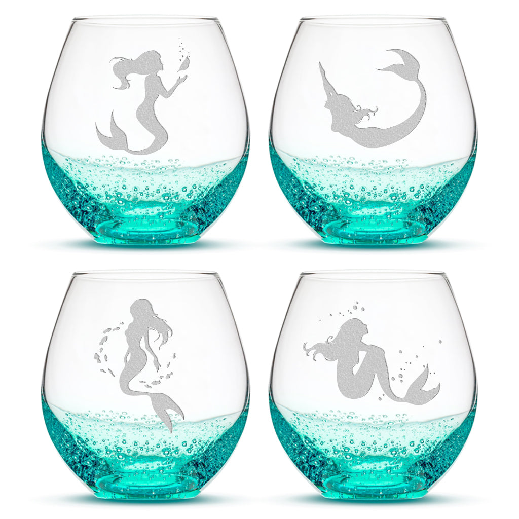 Bubble Wine Glasses, Mermaid Designs, 18oz, Set of 4