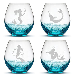 Bubble Wine Glasses, Mermaid Designs, 18oz, Set of 4