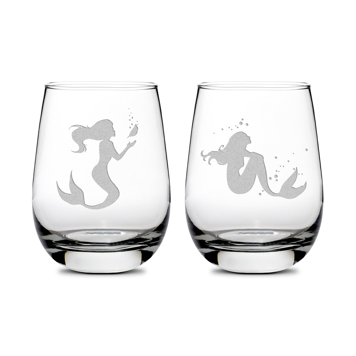 Premium Wine Glasses, Mermaids, 1oz (Set of 2), Laser Etched or Hand Etched
