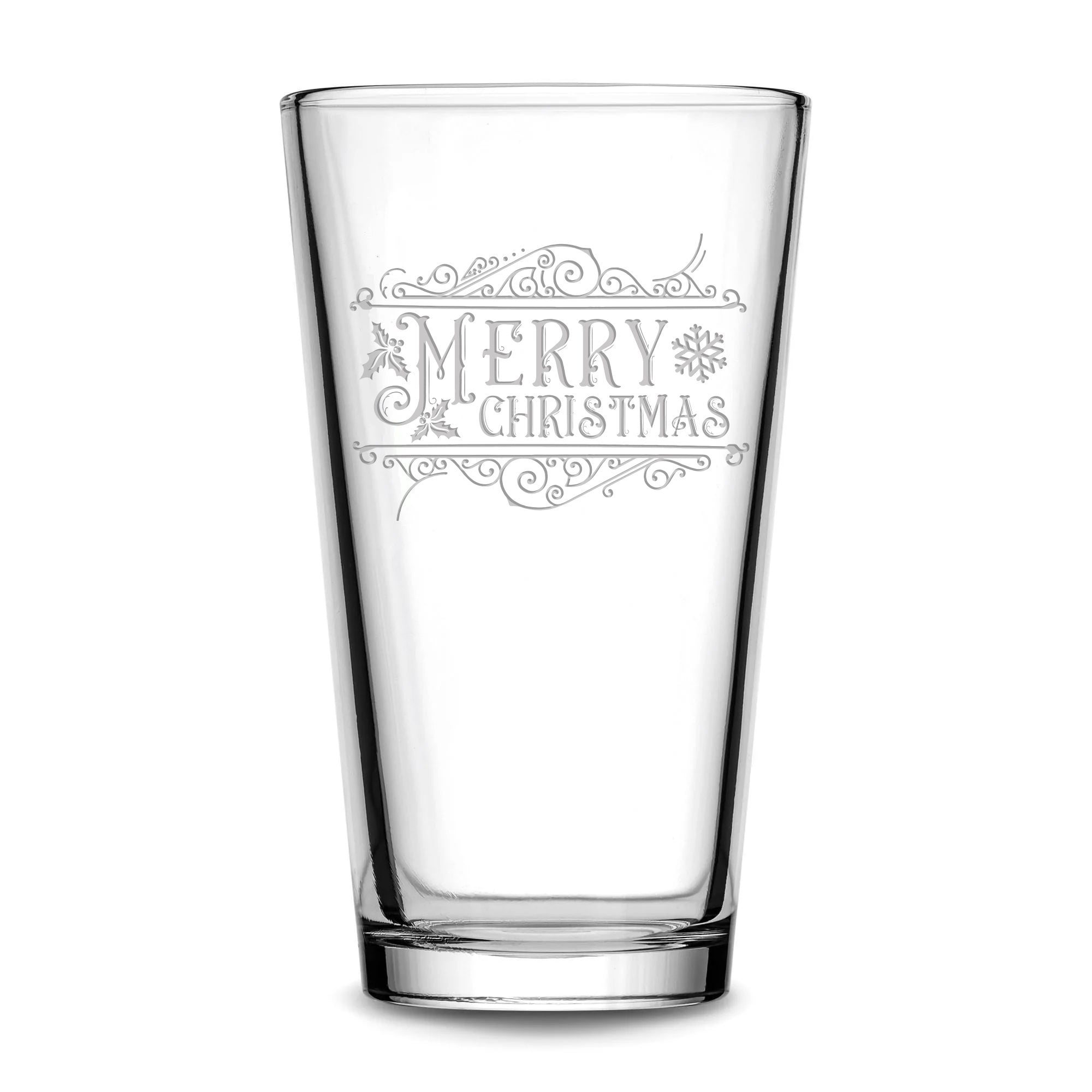 Premium Merry Christmas , Pint Glass, 16oz, Laser Etched or Hand Etched