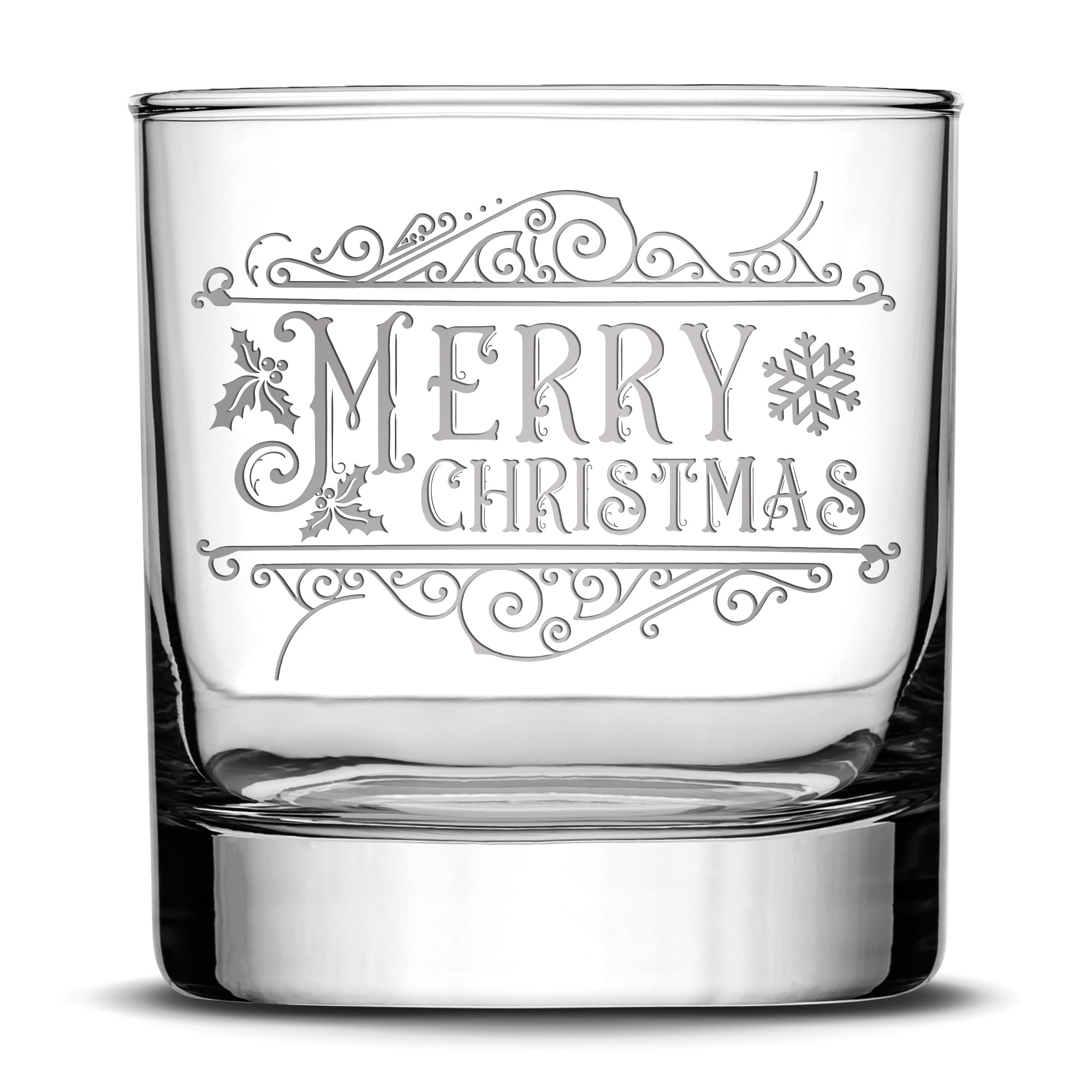 Premium Merry Christmas Whiskey Glass, Laser Etched or Hand Etched 11oz Rocks Glass, Made in USA