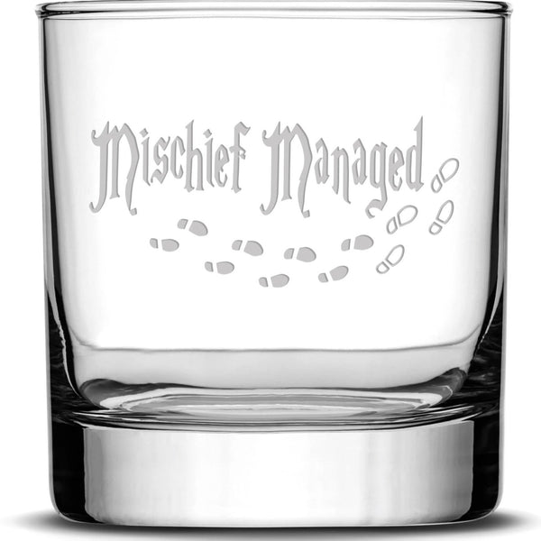 Premium Whiskey Glass Harry Potter Mischief Managed 11oz Integrity Bottles