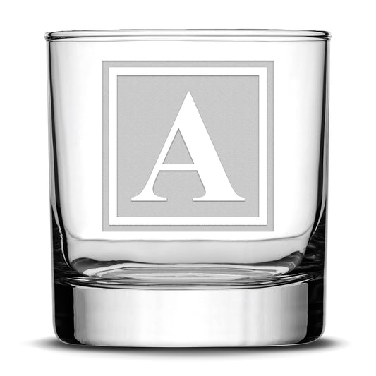 Customizable Monogram Whiskey Glass, 11oz, Laser Etched or Hand Etched