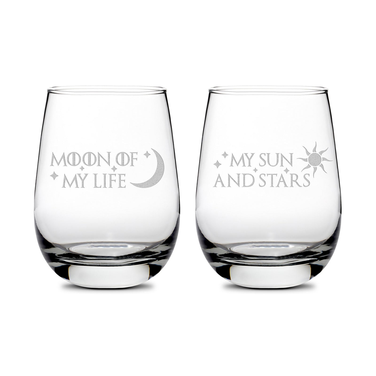 Premium Wine Glasses, Game of Thrones, Moon of My Life, My Sun and Stars, 16oz (Set of 2), Laser Etched or Hand Etched