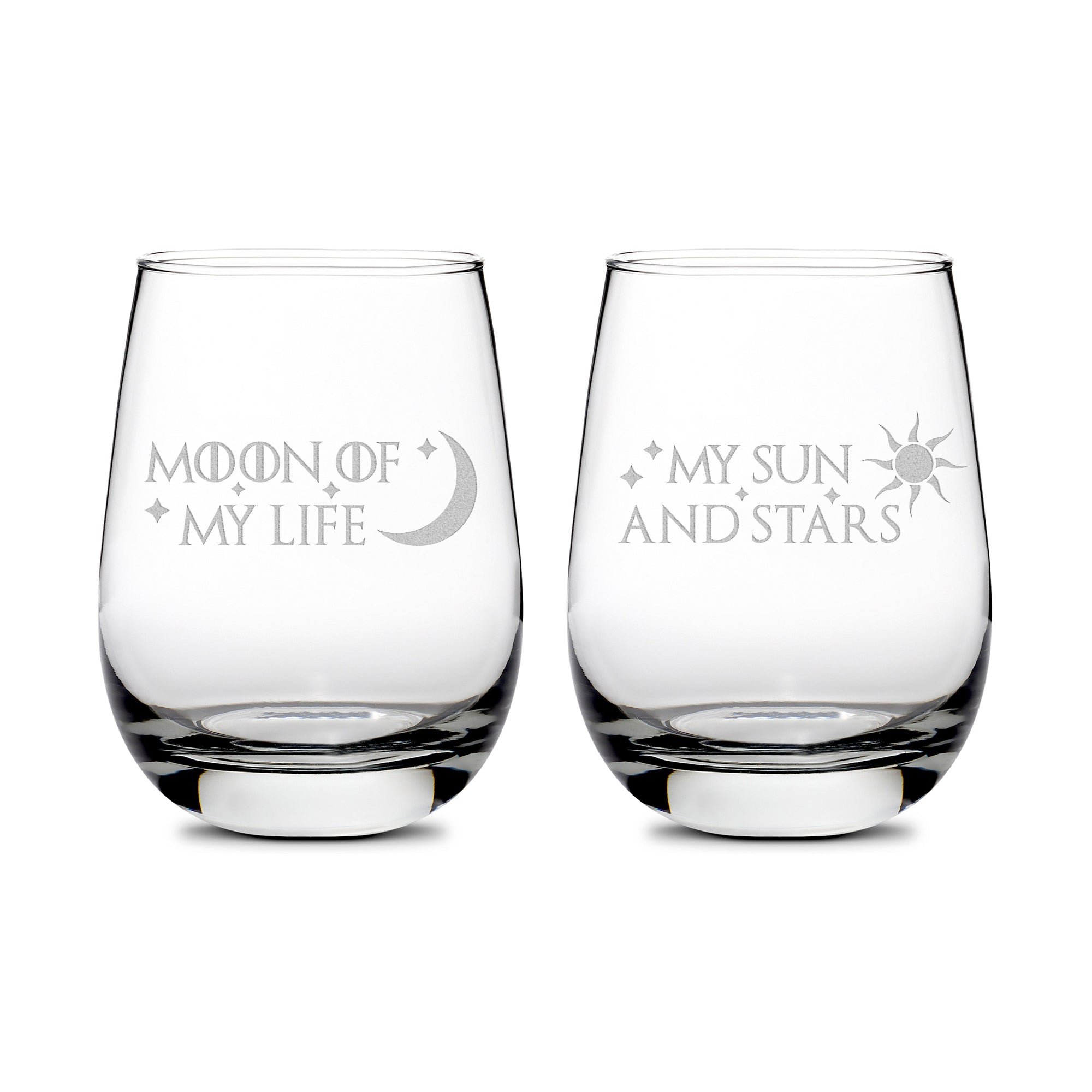 Premium Wine Glasses, Game of Thrones, Moon of My Life, My Sun and Stars, 16oz (Set of 2), Laser Etched or Hand Etched