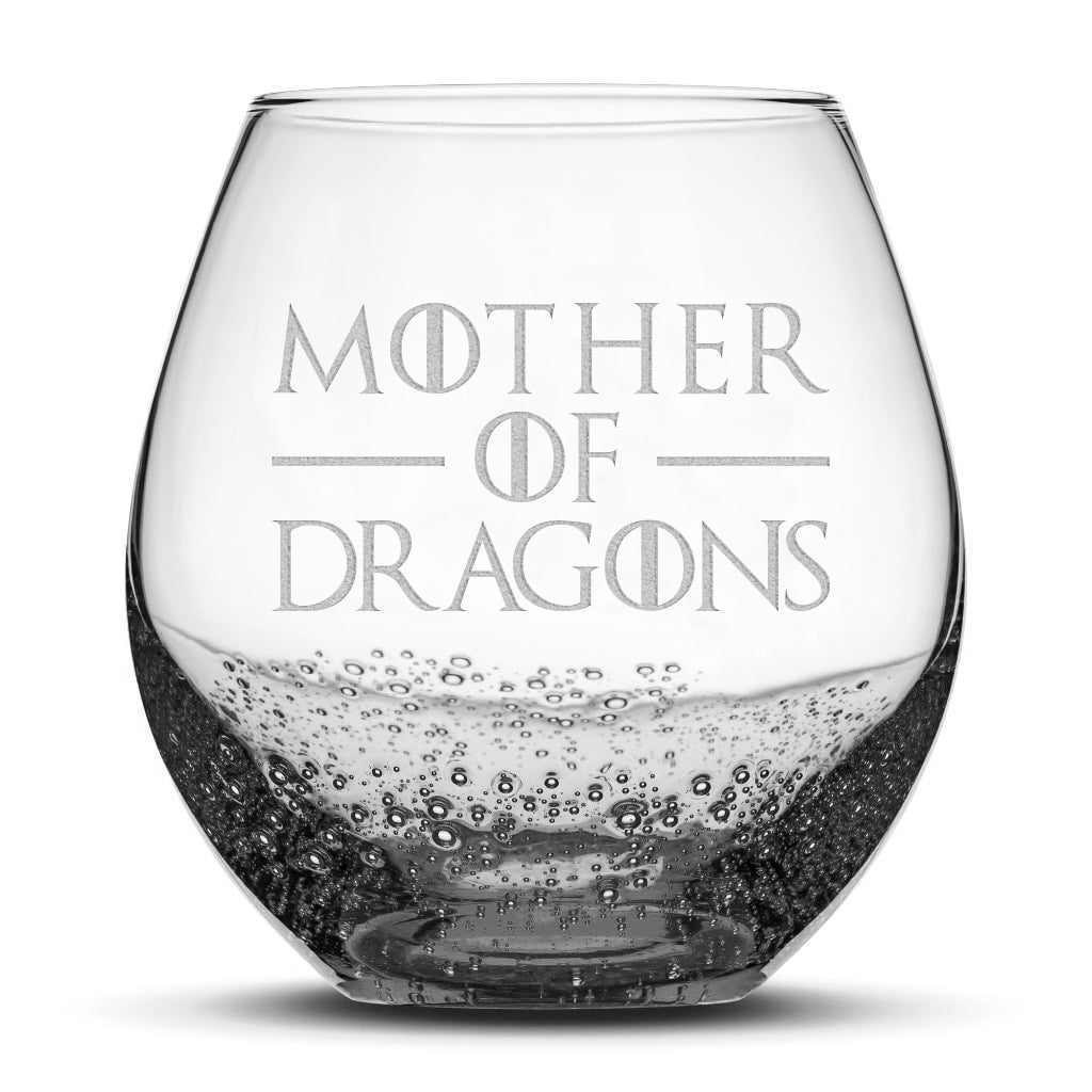 Bubble Wine Glass, Mother of Dragons, Laser Etched or Hand Etched, 18oz