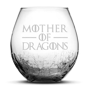 Crackle Wine Glass, Mother of Dragons, Laser Etched or Hand Etched, 18oz