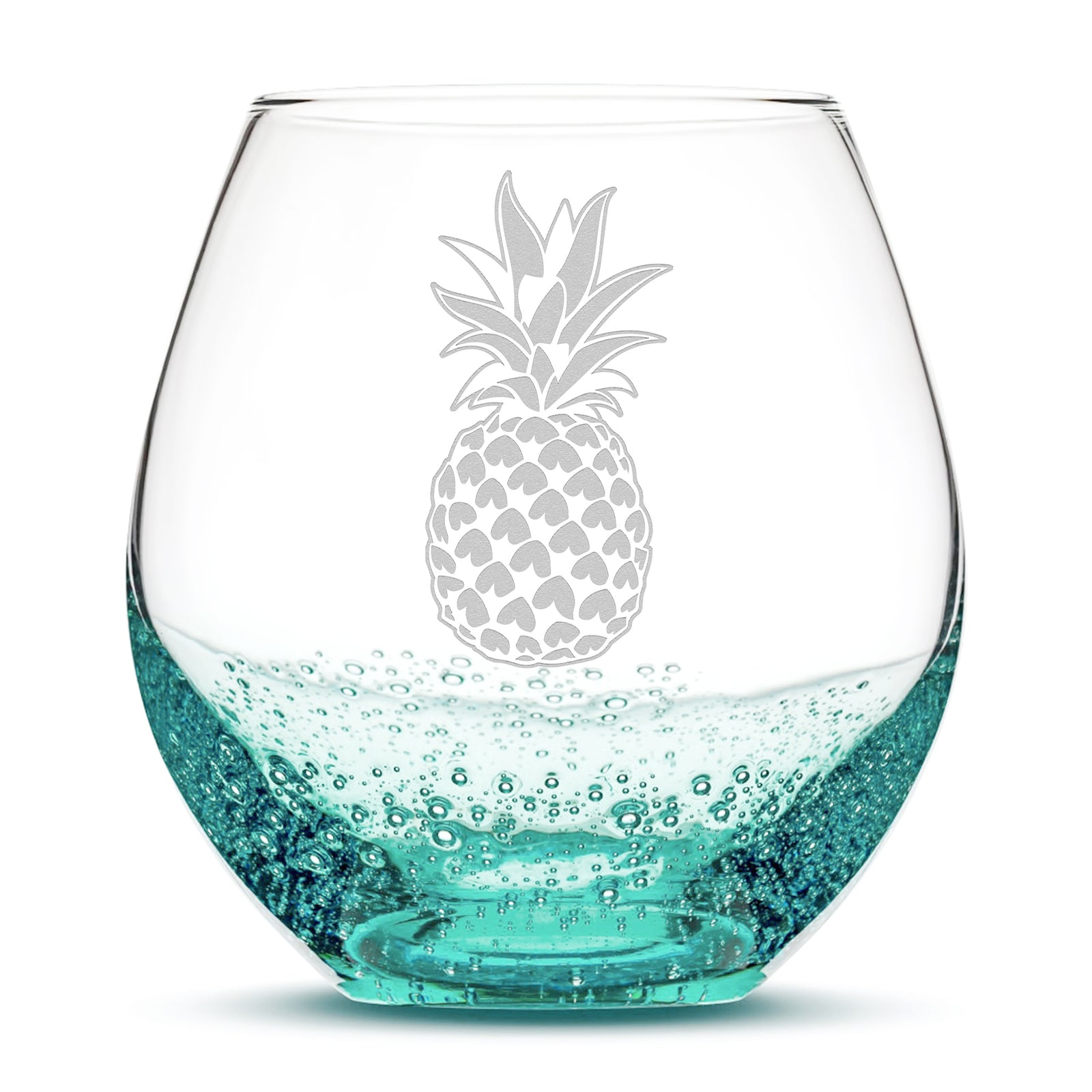 Bubble Wine Glass with Pineapple Design, Laser Etched or Hand Etched
