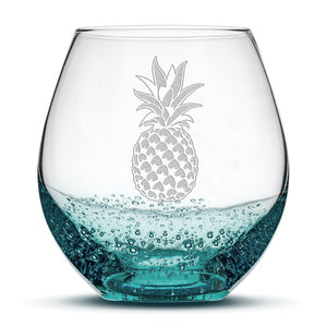 Bubble Wine Glass with Pineapple Design, Laser Etched or Hand Etched