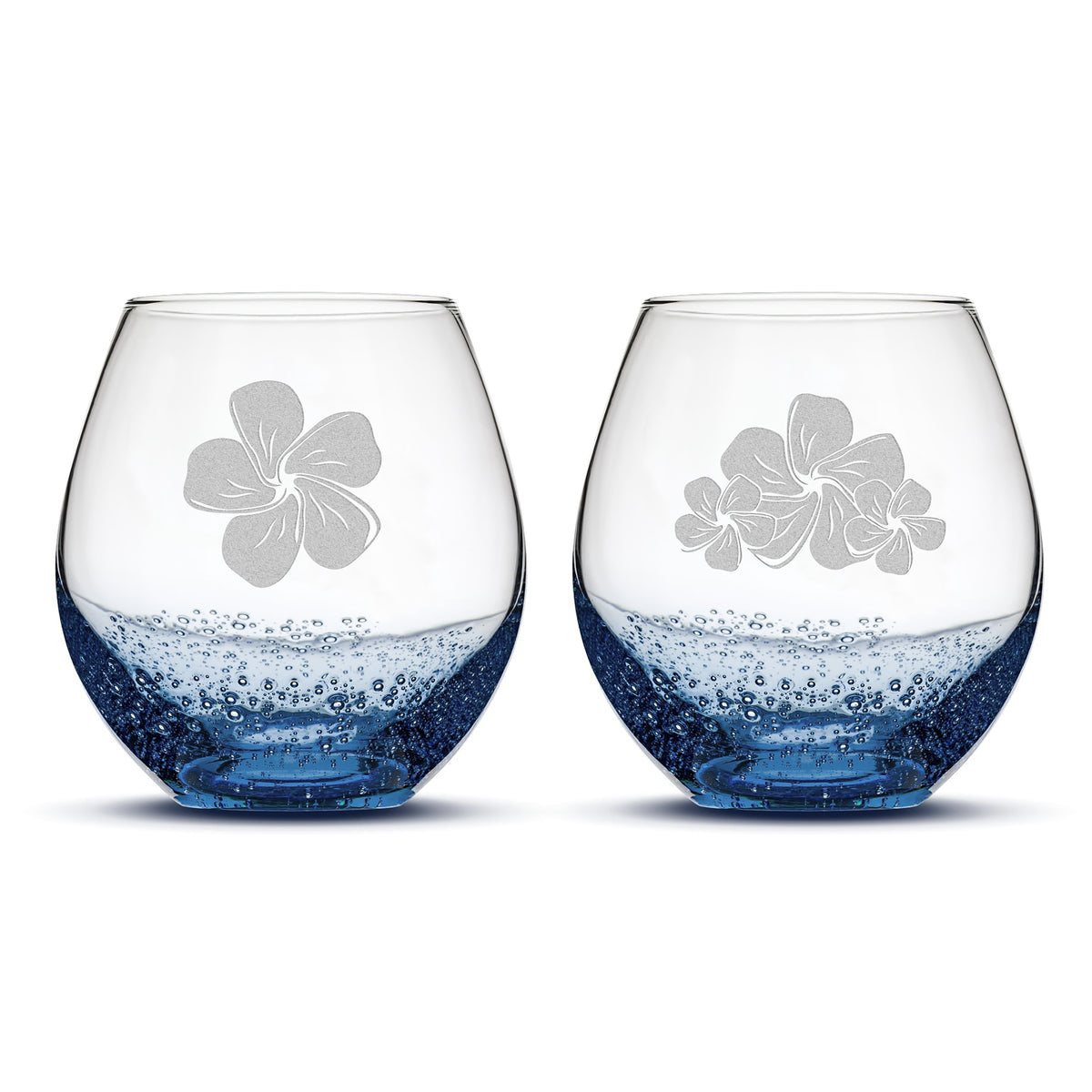 Bubble Wine Glasses, Plumerias, Set of 2