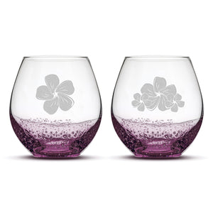 Bubble Wine Glasses, Plumerias, Set of 2