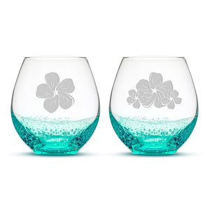 Bubble Wine Glasses, Plumerias, Set of 2