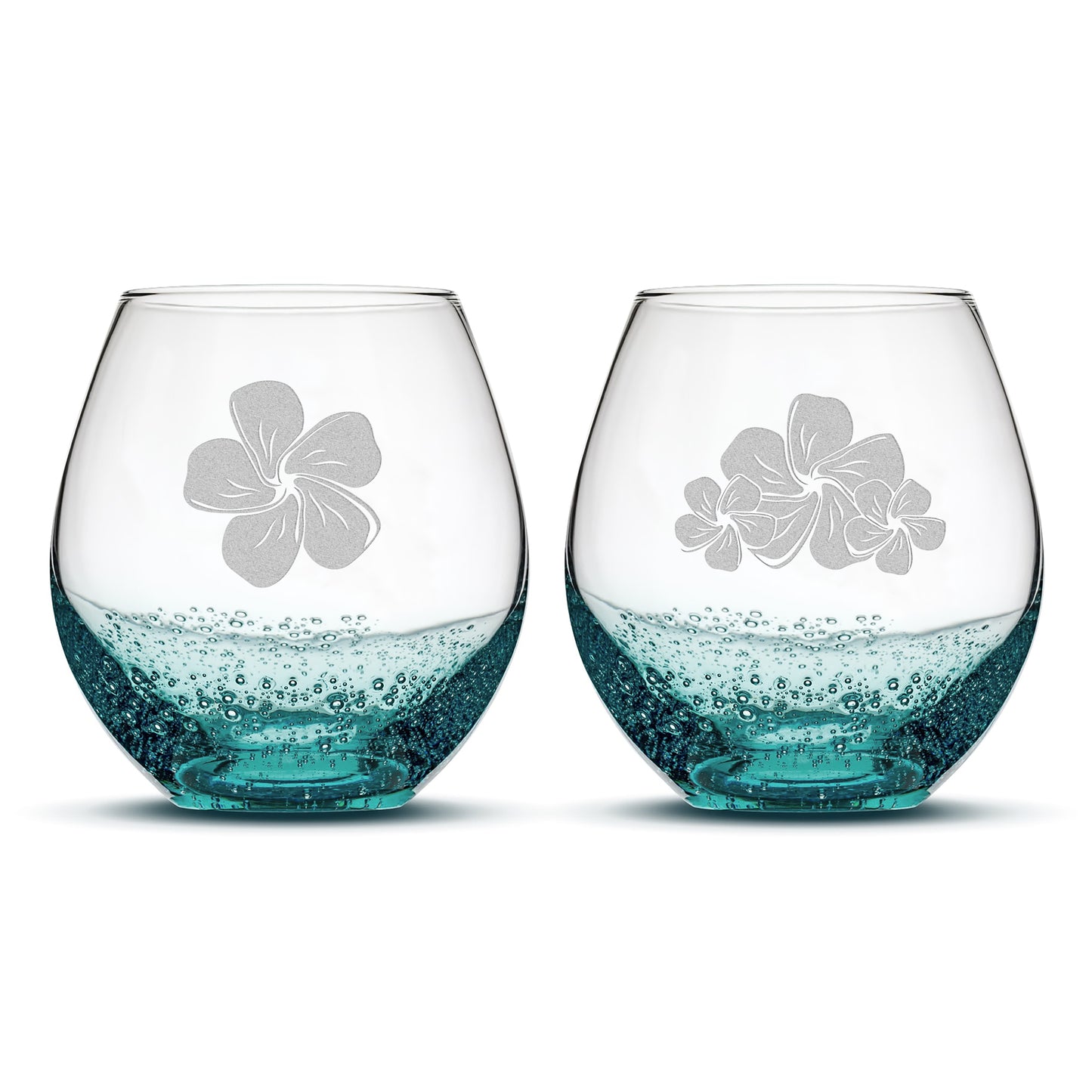 Bubble Wine Glasses, Plumerias, Set of 2